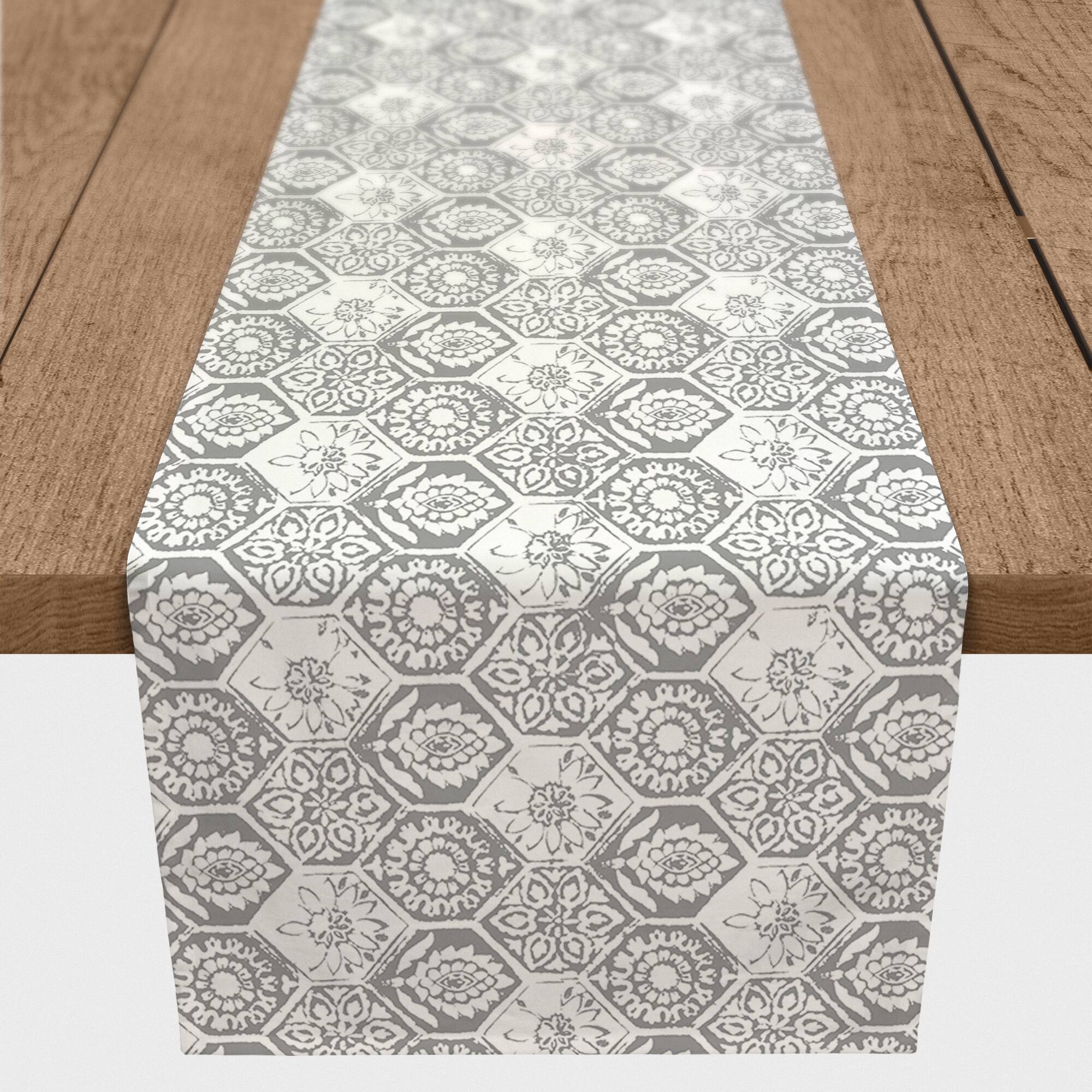 Gray Boho Tile 16" x 90" Cotton Twill Runner